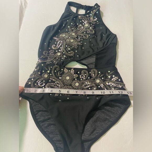 Five 5 Dance costume solo custom black leotard rhinestoned PA petite Small adult - Picture 8 of 12